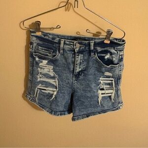 Flying Monkey Ultra High Rise Dark Acid Wash Jean Shorts